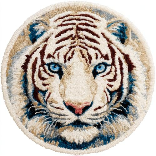 kitphoenix Knüpfteppich Zum Selber Knüpfen Weißer Tiger 50X50Cm Tapisserie Teppich Knüpf-Sets Kreuzstich Set Knüpfen Set Für Kinder Und Erwachsene Diy Handwerk Geschenke Fußabtreter