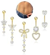Nelytiya 5 Stück Bauchnabelpiercing Chirurgenstahl Silber Bauchnabelpiercing Set Anhänger Piercing Bauchnabel Schmuck Für Damen