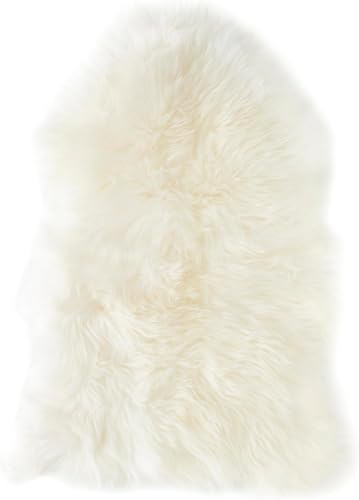 -LUXOR- living Schaffell echt, Fellteppich, Bettvorleger, 50 x 75 cm, Weiß | Oberseite 100% Wolle, Rückseite 100% Leder gegerbt, Florhöhe ca. 30 mm, Kuschelteppich