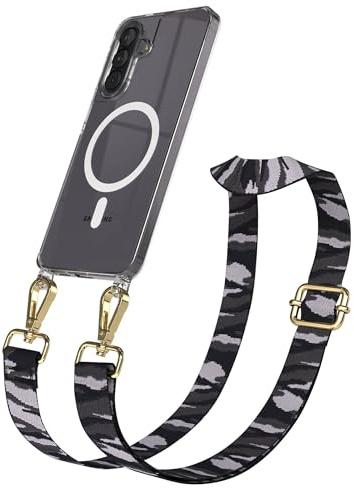 EAZY CASE Handykette - Verstellbares Taschenband kompatibel mit Galaxy A57, Schulterriemen, Handykordel mit Silikon Hülle, Qi Charging kompatibel, Umhängetasche, Grau Camouflage Gold