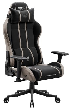 Diablo Gaming Stuhl Stoff für Kinder und Jugendliche mit 3D Armlehnen | Jugend Gaming Chair, kleiner Bürostuhl mit Lendenkissen, Kopfstütze, 140° Rückenlehne und atmungsaktivem Stoff