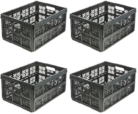 keeeper ida Stabile Klappboxen, 4er-Set, 32 l, Schwarz | Verschiedene Einsatzmöglichkeiten, Zusammengeklappt platzsparend zu verstauen, Stabiler Kunststoff, Lebensmittelecht