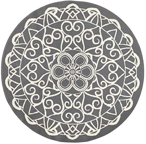 Zala Living Capri Mandala Runder Wohnzimmerteppich Kurzflor Modern Boho Design Vintage-Teppich für Küche, Flur, Esszimmer, Wohnzimmer, Schlafzimmer – Grau, 140cm, Polypropylen, ø 140 cm