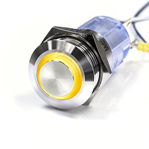 LED-Drucktaster - Einbau-Durchmesser 16 mm - Vandalismus-geschützt - Edelstahl - rostfrei wasserdicht - mit Ringbeleuchtung (Tastend, Gelb)