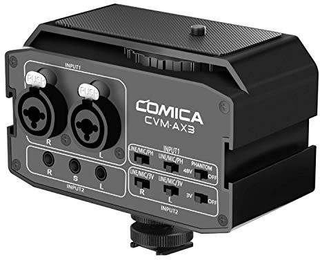Comica CVM-AX3 Audio Mixer Adapter Preamplifier Dual XLR/3.5mm/6.35mm Port Camera Mixer for Canon Nikon Sony Panasonic DSLR Camera Camcorder (Support Real-time Monitoring)