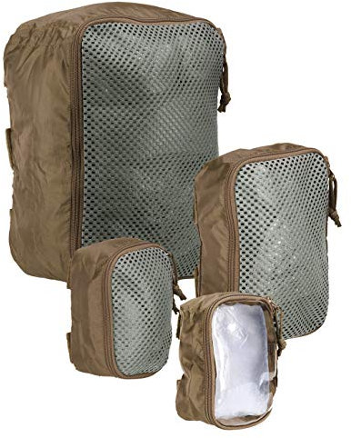 Tasmanian Tiger TT Modular Pouch Set gepolsterte halb-transparente Organizer Rucksack Zusatz-Taschen Set in 3 Größen mit Klett-Rückseite, Coyote Brown