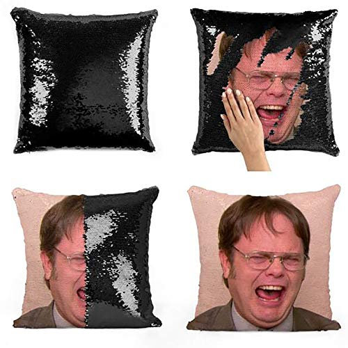 LifeUp Pailletten Kissenbezüge Dekorative Kissen für Couch Dwight Schrute The Office Throw Kissenbezug Magic Reversible Farbwechsel Pailletten Kissenbezug Dekorative Kissenbezug (Schwarz)