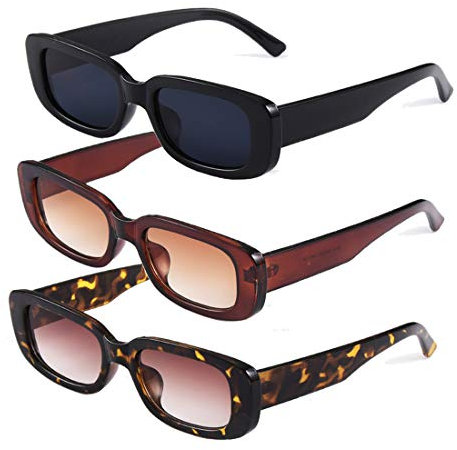 Long Keeper Sonnenbrille Damen Vintage Rechteckig 90s Retro Sonnenbrille Für Damen Herren Mit Uv Schutz (Schwarz+Leopard+Braun)