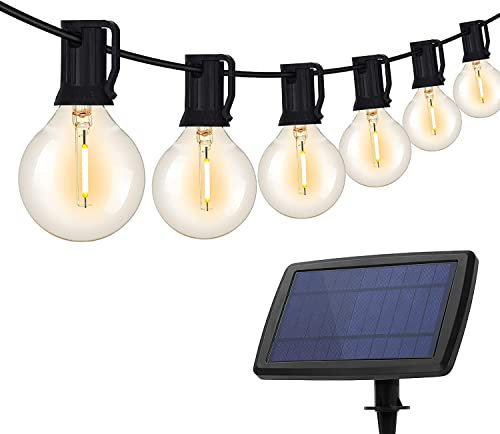 DeepDream Solar Lichterkette Aussen, 14M G40 Glühbirnen Lichterkette Außen mit 25+2 Birnes, 4 Lichtmodi IP65 Wasserdicht Außen LED Lichterkette für Garten Balkon Hochzeit Party, Warmweiß