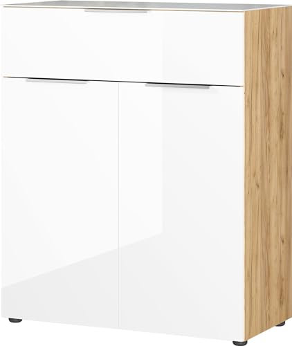 Germania Kommode 3696-242 GW-Oakland, in Navarra-Eiche-Nb./Weiß, mit Glasauflage, 83 x 102 x 42 cm (BxHxT)