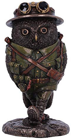 Nemesis Now Oscar Whisky Lima WW1 Weltkrieg Militär Eule Figur, Harz, Bronze, 10.5cm