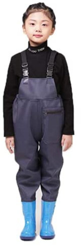 QTDZ Kinder Hohe Taille Waders Nylon/PVC Jugend Anglerhose Jagdstiefel für Kleinkinder & Kinder wasserdichte Wathose mit Bootfoot & Verstellbarer Schultergurt,Blau,32