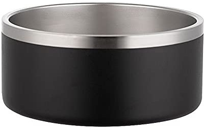 Gteller 304 Stainless Steel Double Wall Dog Bowls, BPA Free Non-Slip Pet Dishes,Cat Food& Water Bowl with Rubber Base No Spill(32oz, Black)