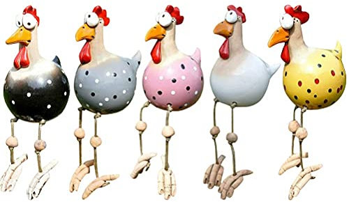 Bipily Keramik Huhn gartendeko Figuren Garten Hof Dekoration Handarbeit Tierfigur Gartenstecker Ornament sitzen deko für Garten terrasse Balkon Yard 5 Stück