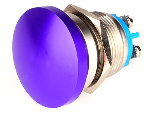 Guuzi 19mm 3V/6V/12V/24V/48V/110V/220V Bouton Poussoir Momentané en Métal à Tête Champignon Bouton de Démarrage Rond 1NO on Off Borne à Vis Bombée à Réinitialisation Automatique (Bleu)