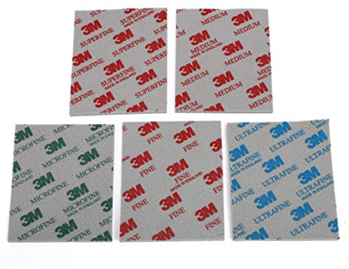3M Soft Pads, 5 Stück, Schleifschwamm, Schleifpad, Schleifen und Polieren, Nass- oder Trockenschliff, Schaumstoff-Pads,waschbar und wiederverwendbar, Körnung: Medium,Fein,Superfein,Ultrafein,Mikrofein