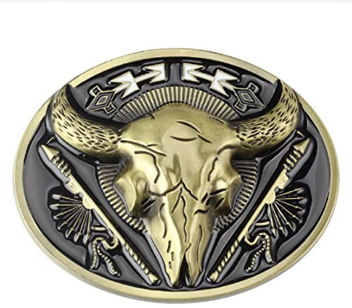 Gürtelschnalle Stier Gürtelschnalle für Männer Gürtelschnalle Stier Longhorn Gürtelschnalle oval mit Totenkopf Goldener Stierkopf Gürtelschnalle Bullenkopf Gürtelschnalle West Cowboy Schnalle