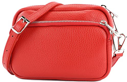 modamoda de - T231 - ital. Umhängetasche Klein Small aus Leder, Farbe:Signalrot