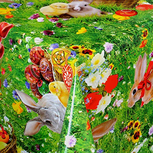 Wachstuchtischdecke Ostern Grün Rechteckig 130 x 260 cm | abwaschbare Tischdecke, Gartentischdecke, wasserabweisend, gefaltet
