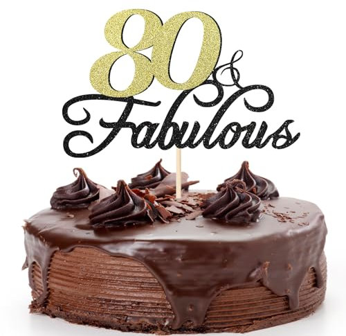 Siipoo Tortenaufsatz, 80 & Fabulous Birthday Cake Topper, Schwarz Gold Glitter Cake Topper für 80. Geburtstag Jahrestag Verlobungen Party Dekoration Supplies
