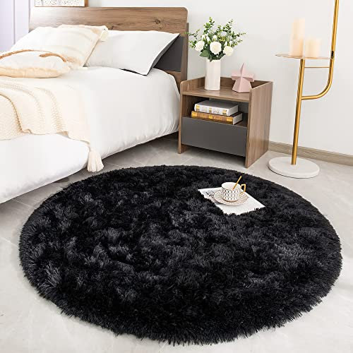 ROHATIM Hochflor Teppich Rund Wohnzimmer Super weich Shaggy Teppich Flauschiger,Soft Area Rug Schlafzimmer Teppiche Super weich Fluffy Kindermatte(grau,100 x 122 cm)