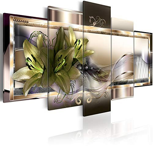 B&D XXL - Wandbilder XXL 150x75cm 5 tlg - Wand Deko Leinwand Bilder Groß Wanddeko Wohnzimmer Schlafzimmer Kunstdrucke - Blumen Abstrakt b-C-0153-b-o