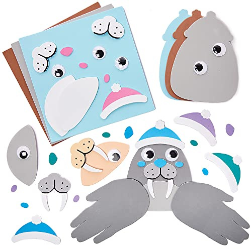 Baker Ross FX353 Seal and Walrus Handprint Decoration Kits - Pack of 4, Kids Winter Craft Kit, Foam Arts and Crafts Christmas Decorations