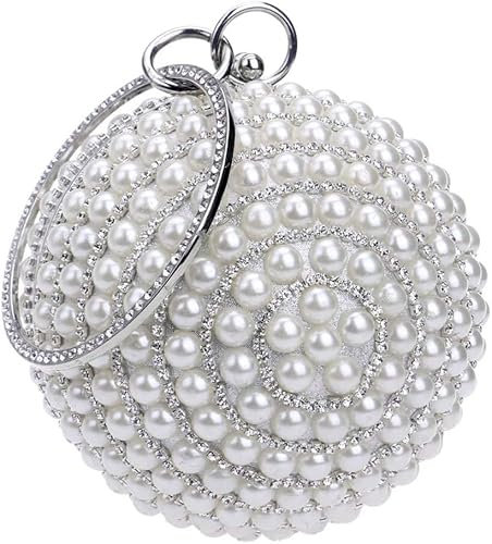 AVRYN Damen-Clutch-Taschen, Handtasche, Damen-Abendtasche, runde Kugel, Hochzeit, Handtasche, Kunstperlen, Silber