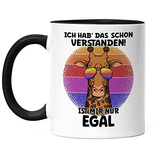 Hey!Print Ich Hab' Das Schon Verstanden! Ist Mir Nur Egal Tasse Schwarz Giraffe Bunt Sonnenbrille Humorvoll Frech Kreativ Farben