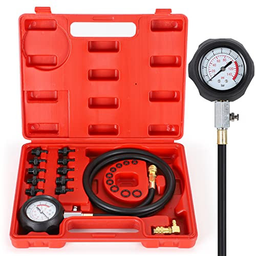 QUNNIE Kit per tester di pressione dell'olio, kit per manometro, 0-140 PSI, sistema di carburante, sensore meccanico del motore, prova di compressione, per auto ATV camion