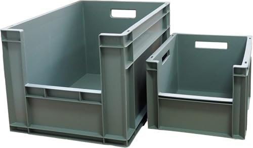 AUTORCE Standard Euro Industrial Plastic Storage Boxes - Heavy Duty Container Crate (63 lt - 400 x 600 x 340 mm, Grey)