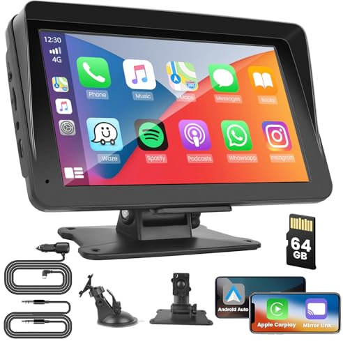[64G TF Card]Portable Wireless Apple CarPlay Android Auto Screen, Sat Nav with BT 5.0 7 inch CarPlay Car Stereo Screen for Car, Car Audio Receivers GPS Airplay Mirror Link AUX/FM Voice Control