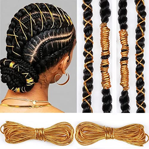 Gold Dreadlock Zöpfe Haar-Accessoires, 2 Stück 5M Flechten Haar Deko Styling Schimmer Dehnbar Afrikanische Zopf Geflochtene Elastische Schnur Ornament Hängen Dekorieren Geschenkverpackung