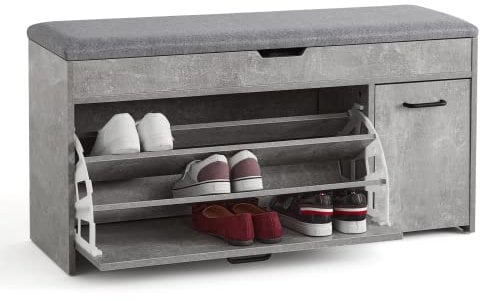 Meerveil Schuhbank mit Sitzfläche, Sitzbank mit Schuhkipper Holz Industriestil für Flur Eingang, B100 x H52 x T30 cm, Grau