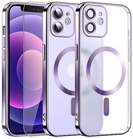 DOSNTO Matt für iPhone 12 Mini Hülle, [Kompatibel mit MagSafe] [mit Kameraschutz], Magnetische Handyhülle aus Silikon,Niemals Gelb Case Dünn Original Aussehen Schutzhülle für Frauen Mann, Lila