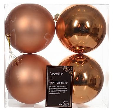 Kaemingk Weihnachtskugeln Kunststoff 10cm x 4 Stück Christbaumkugeln bruchsicher Kupferrot Kupfer - Bronze - Hellorange