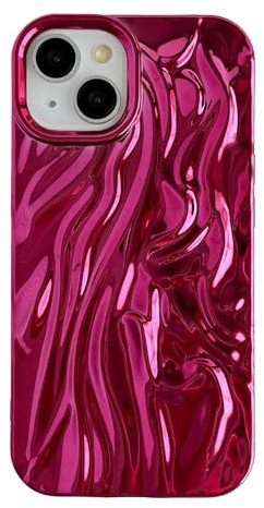 Caseative Schutzhülle für iPhone 13, plissiert, wassergeriffelt, Chrom, Wellenmuster, weich (rot)