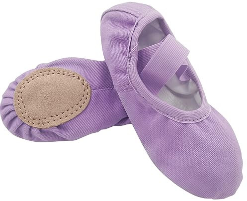 SEAUR Scarpe da balletto da bambina, con paillettes/raso, suola in pelle, scarpe da danza per bambini, 23-35 EU, D02 Canvas Lilla, 27 EU