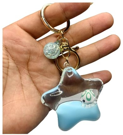 ZDHC Portachiavi a forma di balena galleggiante con pentacolo, carino Kawaii Motion Liquid Quicksand Ocean Animal portachiavi chiavi auto ciondolo per le donne