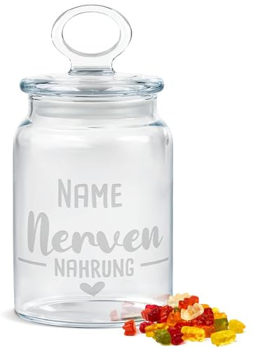 PR Print Royal Personalisierte Keksdose aus Glas mit Gravur - 800 ml - Nervennahrung mit Name selbst gestalten als Geschenk zum Geburtstag oder Weihnachten | Personalisiertes Geschenk