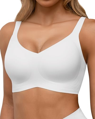 HORISUN Damen BH ohne Bügel, Comfy Bequemer Nahtloser Push-Up Bralette für Große Brüste mit Breiten Trägern Weicher Nahtlos Klassischer BHS für Damen (Weiß L)