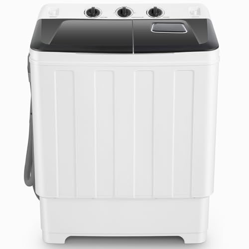 Nictemaw - Lavadora portátil de 30 libras con capacidad para lavadora y secadora, 2 en 1, lavadora compacta para tina doble (18 libras) y hiladora (11 libras) con bomba de drenaje integrada, control