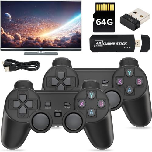 Wireless Game Stick 2.4G - Consola de videojuegos (2,4 G, modo inalámbrico, versión 4 K, HDMI Plug and Play para TV/ PC, consola de demulación de videojuegos, 64 G