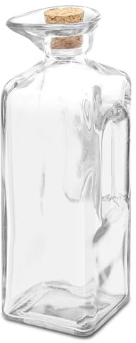TIENDA EURASIA - Aceitera Cuadrada | de Cristal | 8x8x19 cm | Transparente | con Tapón de Corcho | Antigoteo | Capacidad 330 ml