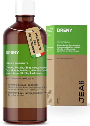 JEA DRENY - Drenante Forte Anticellulite con 13 Estratti Naturali ad Alto Dosaggio al Sapore di Thè alla Pesca - Anticellulite Detox da 500ml