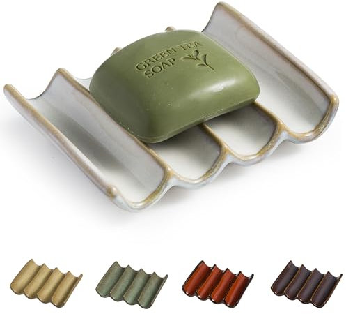 Cormomu Soap Dish with Self Drain Fluted Design, Bar Soap Holder for Bathroom, Japanese Soap Tray for Shower, Bathroom and Kitchen Sink Organizer, Ceramic Soap Saver, White