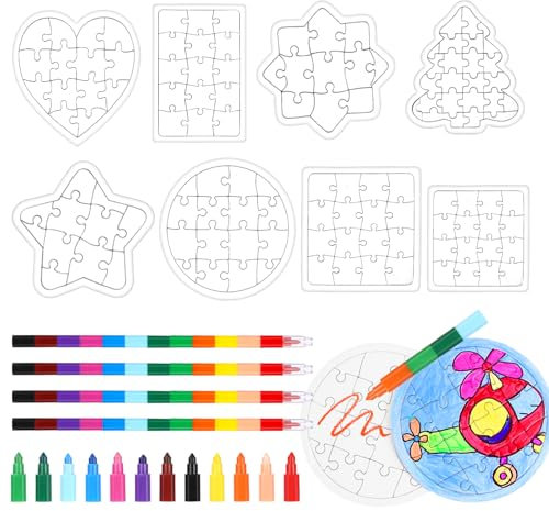 12 Stück Puzzle Selber Gestalten Puzzle zum Bemalen Blanko Puzzle Puzzle Blanko 12 Farben Wachsmalstifte Puzzle Selbst Gestalten Geburtstag Weihnachten Geschenke
