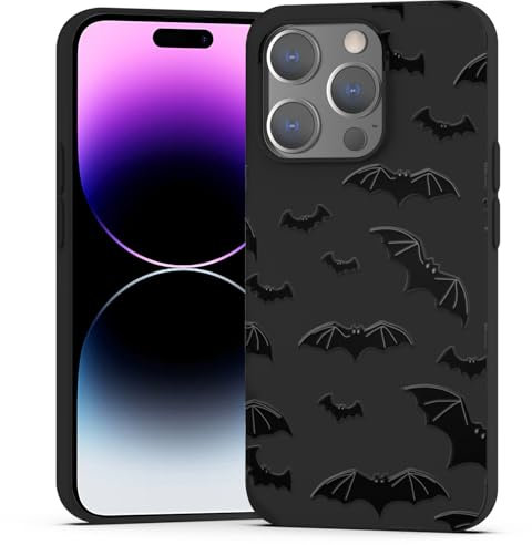 BEIMEITU Black Matte Case for iPhone 14 Pro,Cute Halloween Pattern Case Cover Soft Thin Protective Slim Bumper Cover Boys Girls Phone Case for iPhone 14 Pro-Black Bats