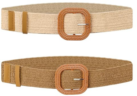 XIATIAN Gewebter Gürtel für Damen, 2 Stück Braided Belt Women für Kleider Frauen, Stroh Elastische Stretch Taille Gürtel, Sommer Strand Kleid Gürtel Damen Boho-Gürtel, für Frauen Kleider