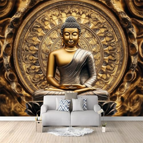 Papier peint intissé murales 250 x 175 cm panoramique 3D Papier peint photo Bouddha De Luxe Moderne, Or papier peint Salon Chambre Bureau Couloir décoration TV fond peinture murale